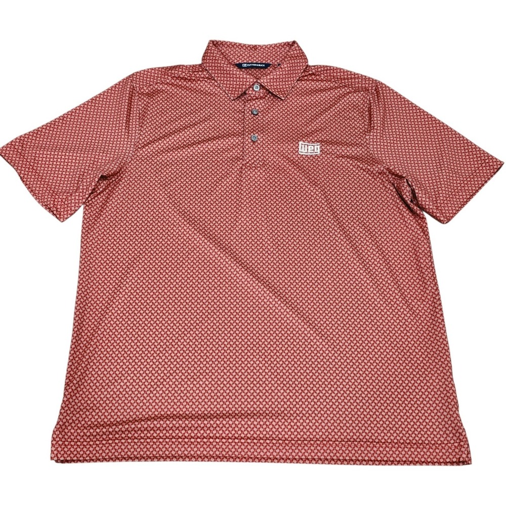 Cutter & Buck WEG Polo Shirt Mens Large Red Geometric Golf Performance CB DryTec
